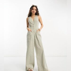 ASOS Green Striped Sleeveless Jumpsuit